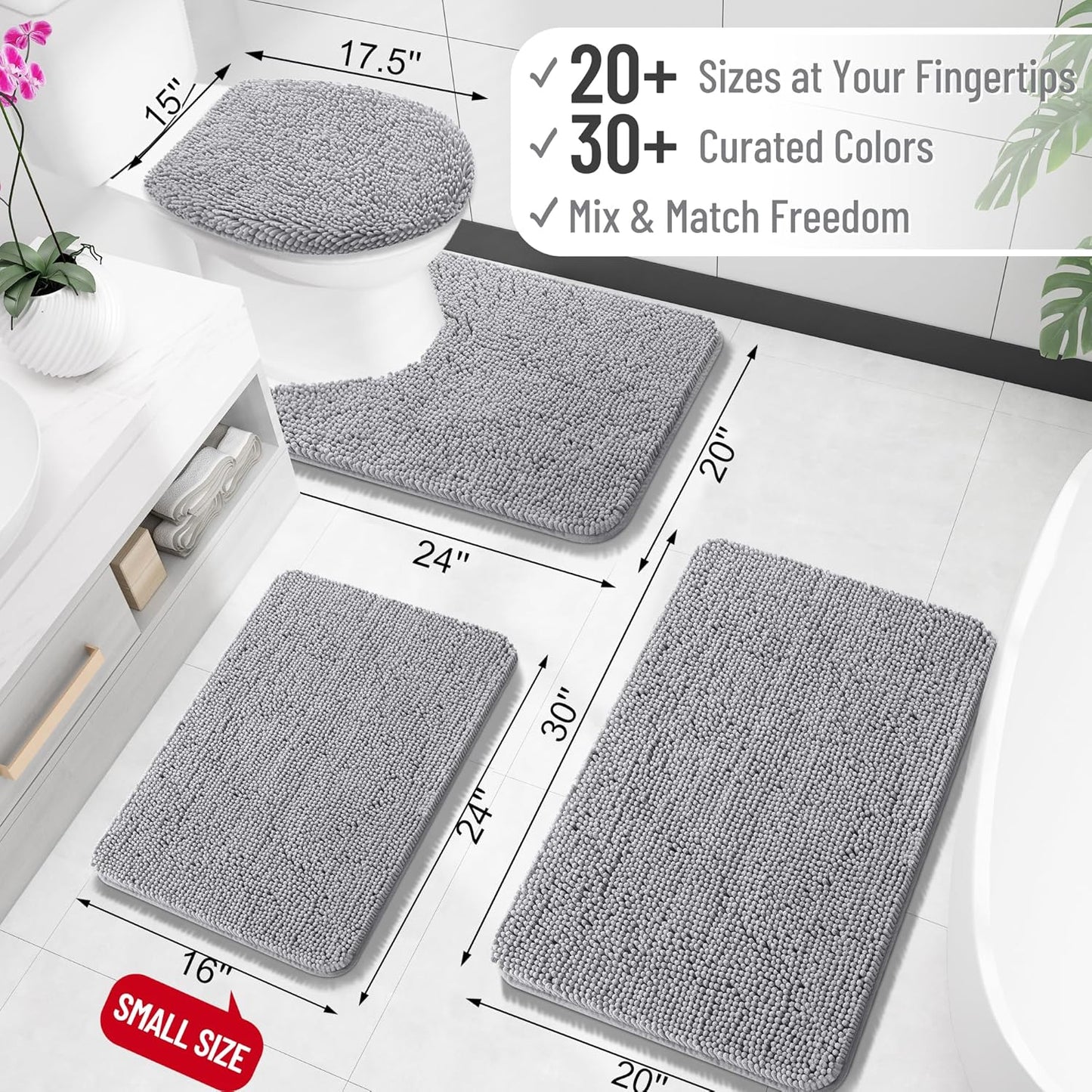 OLANLY Large Bathroom Rugs - Extra Soft Chenille Bath Mats | Quick Dry, Machine Washable, 40x24, Grey