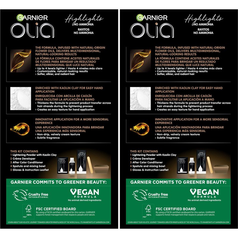Garnier Olia Ammonia-Free Permanent Hair Dye Highlighting Kit, Oil-Rich Formula for Multidimensional Hair Color with Up to 4 Levels of Lift, Vegan & Cruelty Free, H02 Highlights for Blondes, 2 Count