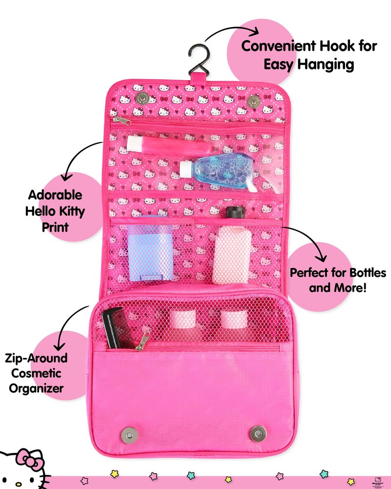 Hello Kitty Toiletry Bag, Hanging Toiletry Bag Pink, Makeup Bag, Sanrio Travel Official License