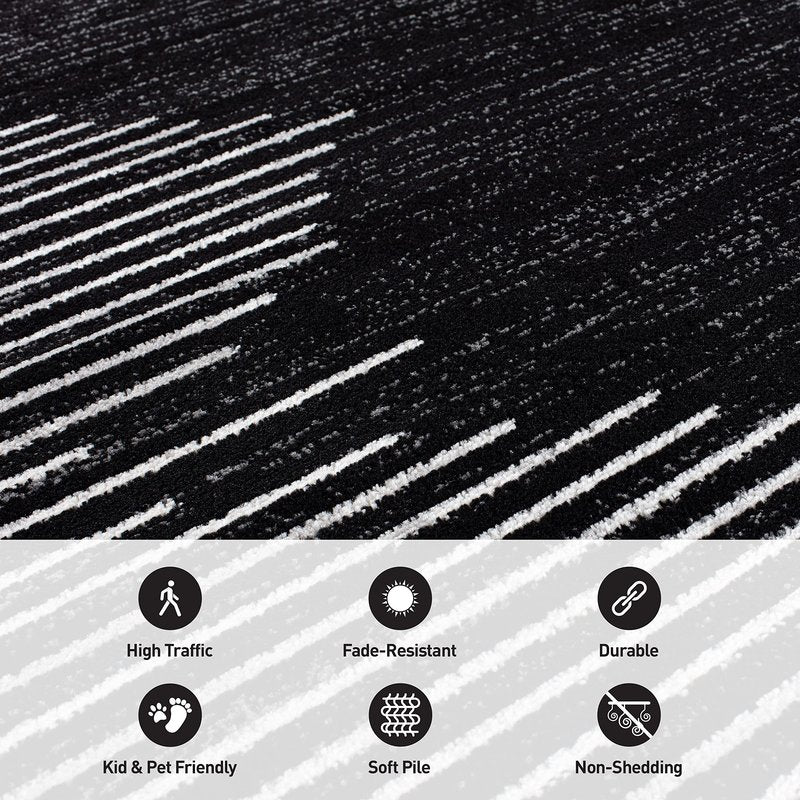 Rugshop Bohemian Stripe Stain Resistant Carpet High Traffic for Hallway Entryway Living Room Kitchen Bedroom Laundry Runner Rug 2' x 7' Black