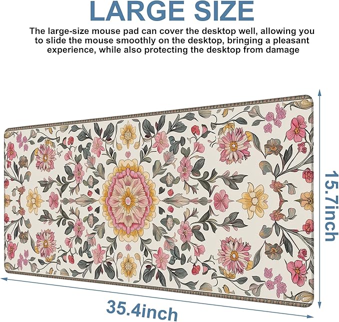NITAHHHY Elegant Carpet Gaming Mouse Pad 3mm Thick Stitched Edge Waterproof Non-Slip Large Computer Keyboard Mouse Mat,Suitable for Office Entertainment Decorative Desk Pad 35.4 x 15.7 Inches