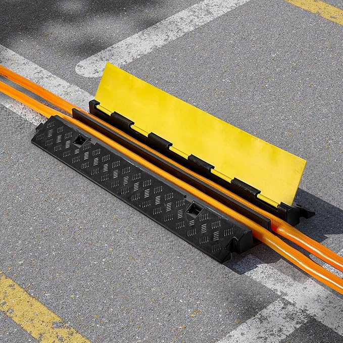 VEVOR Cable Protector Ramp, 2 Channel Heavy Duty 39.37'' Rubber Cord Hose Wire Cover, 2.2''W x 2''H Large Channel Size, Traffic Speed Bump with Flip-Open Top Cover, for Indoor Outdoor Use