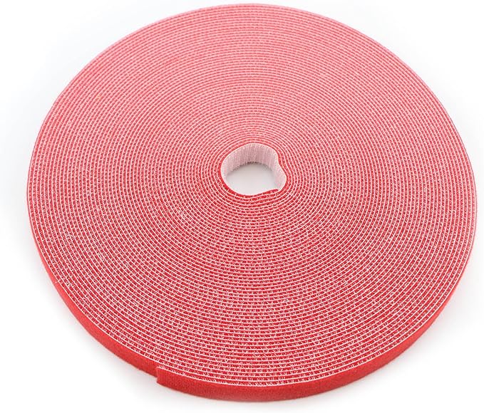 Saisn Reusable Fastening Tape Cable Ties 3/4 Inch Double Side Hook Roll (25 Yard, Red)