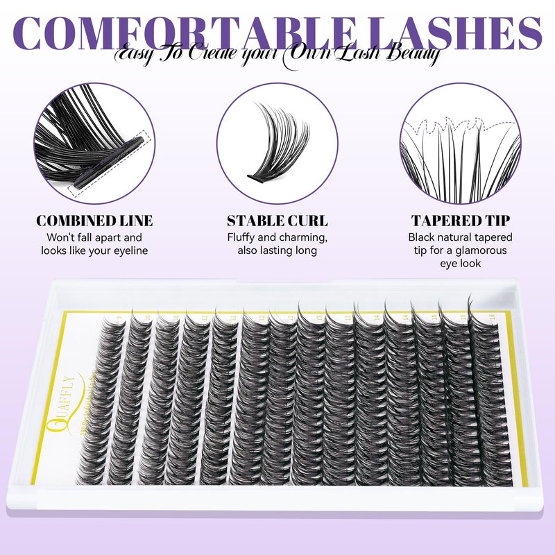 QUAFFLY 5-Pack False Eyelashes Kit with Lash Glue & Seal, Remover, Tweezers, Curler | Professional Lash Extension Set for Natural/Dramatic Look, Reusable, Salon & Home Use