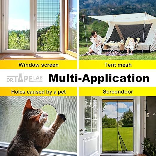 DR.TAPELAB, Black Window Screen Repair Tape, 2 in X 15 FT, Screen Repair Kit for Windows or Doors, Strong Adhesive Patch Kit Fiberglass Mesh Tape