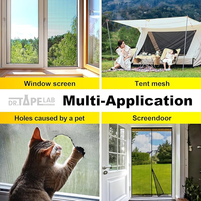 DR.TAPELAB, Grey Window Screen Repair Tape, 4 in X 15 FT, Screen Repair Kit for Windows or Doors, Strong Adhesive Patch Kit Fiberglass Mesh Tape