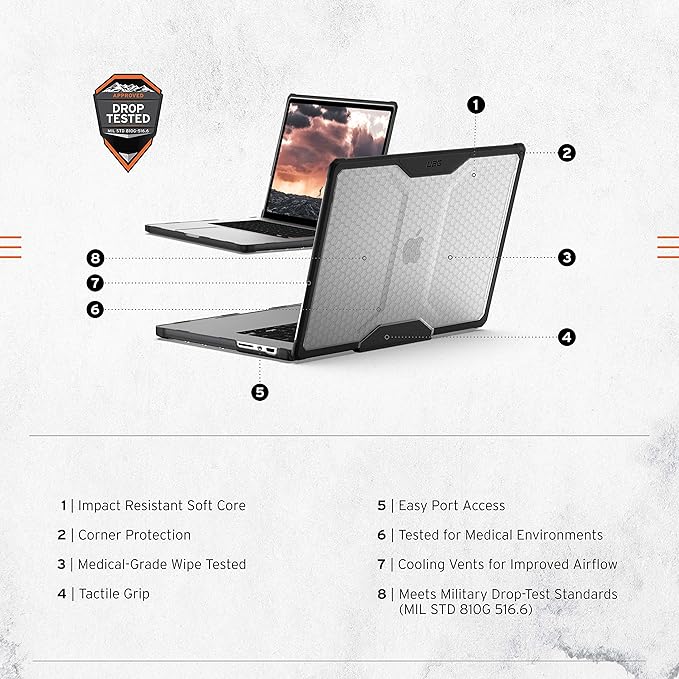 URBAN ARMOR GEAR UAG Designed for MacBook Pro 16" Case M5 2026 M4 2024 M3 2023 Pro/Max Chip Rugged Lightwieght Touch ID Military Grade Dropproof Laptop Cover, Plyo Translucent Clear Ice