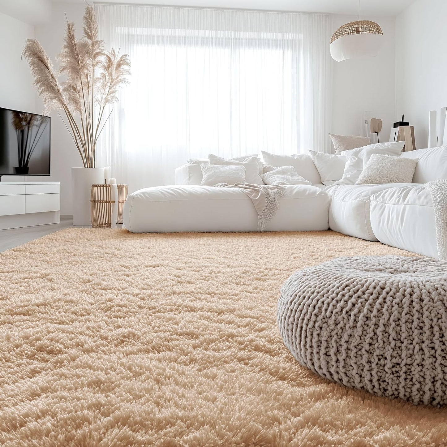 OLANLY Large Area Rug - Soft Fluffy Shaggy Carpet for Living Room & Bedroom | 9x12 Beige Indoor Decor