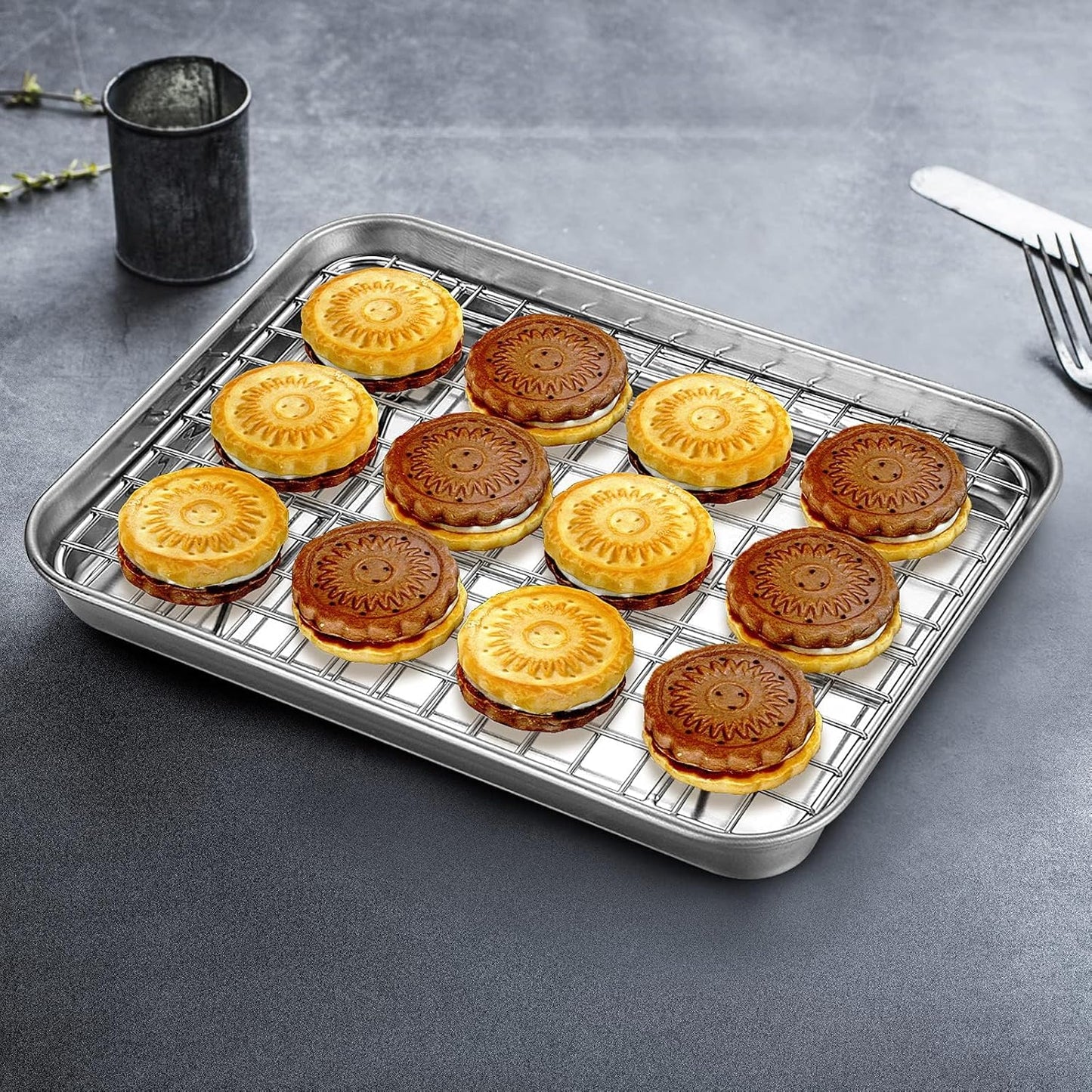 Yododo Baking Sheet Set - 4-Piece Stainless Steel Cookie Sheets with Cooling Racks | 10-Inch Heavy Duty & Easy Clean