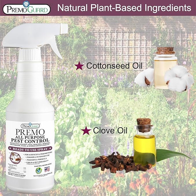 Pest Control by Premo Guard â 32 ozâ Insect & Pest Spray â Bug, Roach, Fleas, Fruit Fly, Ant, Spider Killer â Effective Plant Based Formula â Child and Pet Safe â Best Natural Protection