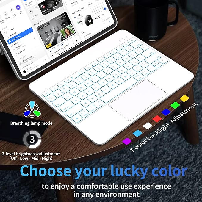 Otuoor iPad Pro 13 Inch Case 2024 with Keyboard, Magnetic Detachable Keyboard Case for iPad Pro 13 Inch (M4, 2024) with 7 Colors Backlight, Multi-Touch Trackpad, Portrait/Landscape Mode (White)