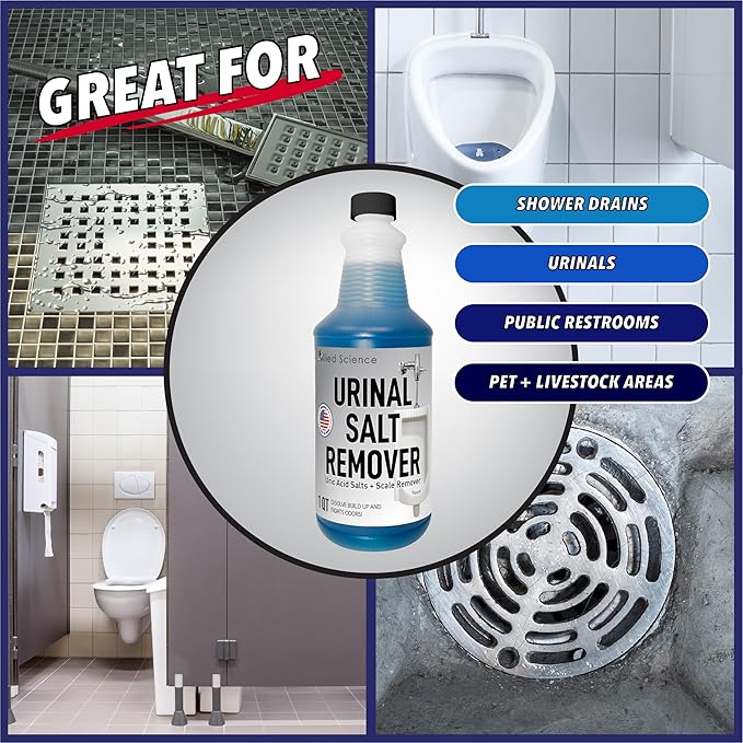 Urinal Salt, Calcium and Mineral Scale Remover - Eliminates Urine Odor, Destroys Uric Acid Salt, Deposit Buildup - 32 FL OZ, 4 BOTTLES