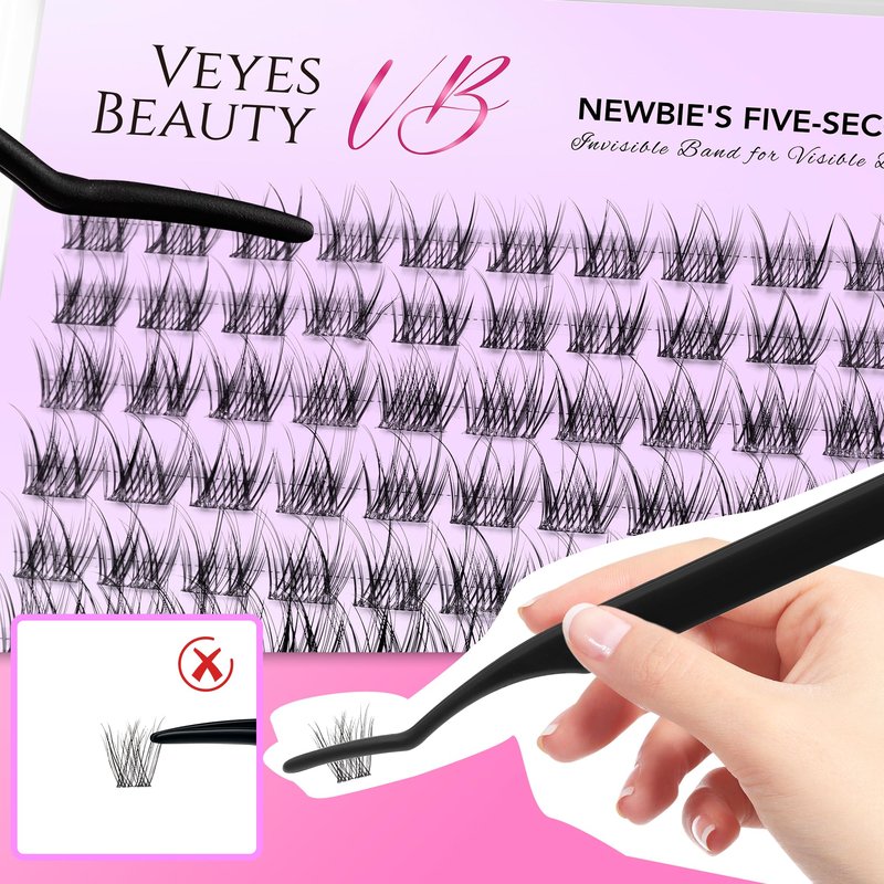 VEYESBEAUTY Lash Clusters Individual Eyelash Extensions Thin & Invisible Band DIY False Eyelashes for Self-application Newbie's Five-Second Series Wispy Lash Tray, LuxeBold 8-16mm Mixed Length