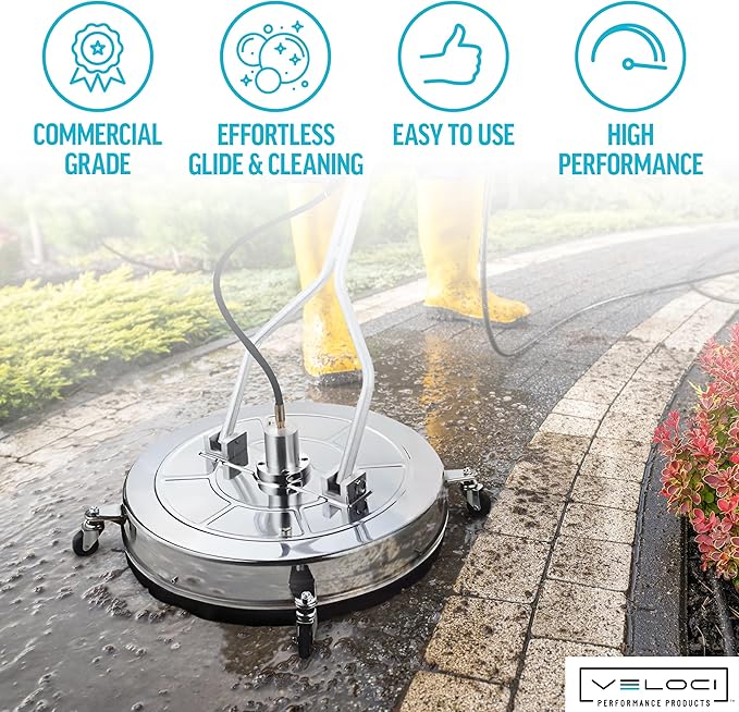 Veloci Performance HydroJet Pressure Washer Surface Cleaner Attachment with Gun for Driveways, Concrete, Patios, Commercial-Grade, 22.2002, 24â