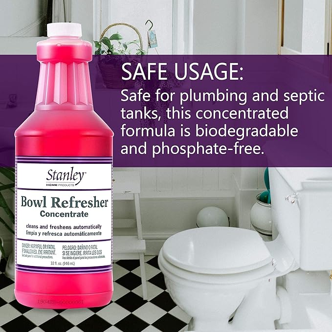 Stanley Toilet Bowl Cleaner & Deodorizer Concentrate 32 oz – Wild Rose Scent – Septic‑Safe Bowl Refresher – Cleans Stains & Residue with Each Flush (Pack of 3)