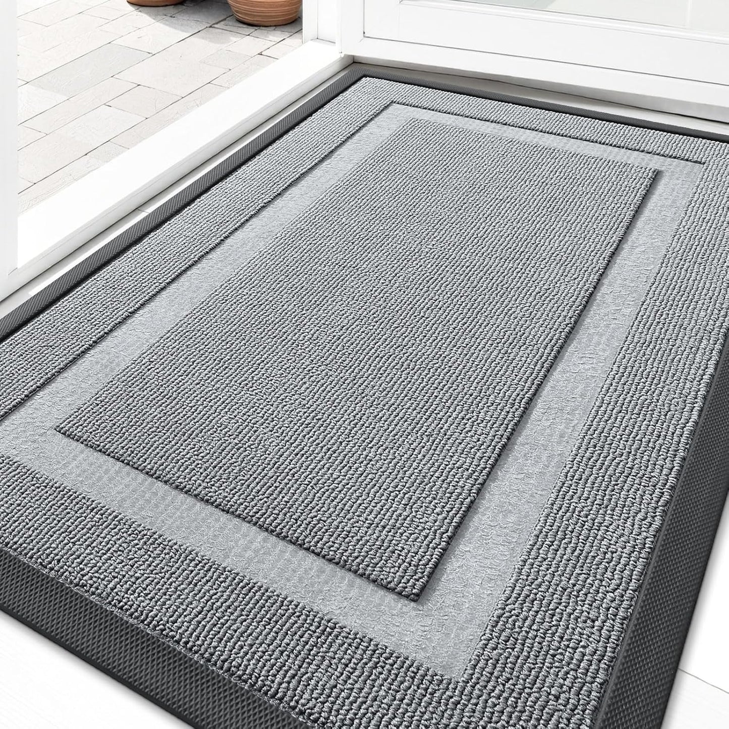 OLANLY Waterproof Front Door Mat - All-Season Indoor/Outdoor Doormat | Sturdy Natural Rubber, 29.5x17, Ash Gray
