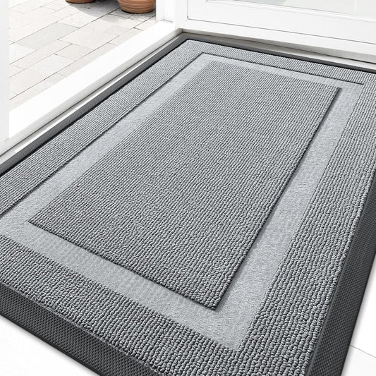 OLANLY Waterproof Front Door Mat - All-Season, Easy Clean, Sturdy Natural Rubber | 29.5x17, Ash Gray