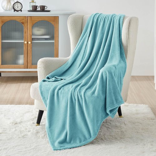 Bedsure GentleSoft Fleece Throw Blanket - Cozy Plush River Blue Blanket for Couch, 50x60 Inches