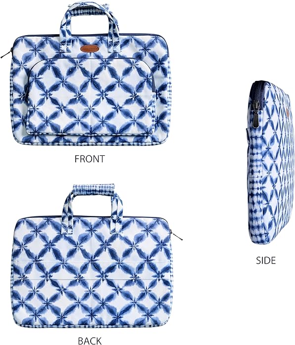 Maison d'Hermine Laptop Bag with Pocket Upto 13.5 inch Stain and Water Repellent Cotton Canvas Spring Summer (Shibori)