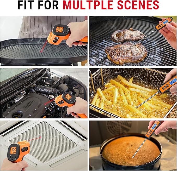 TempPro Temperature Gun, Infrared Thermometer Gun with Laser, Laser Thermometer Gun -58-1022 ℉, Meat Thermometer Digital with Super Long Probe, Food Thermometer for Cooking, Gift for Dad Him Husband