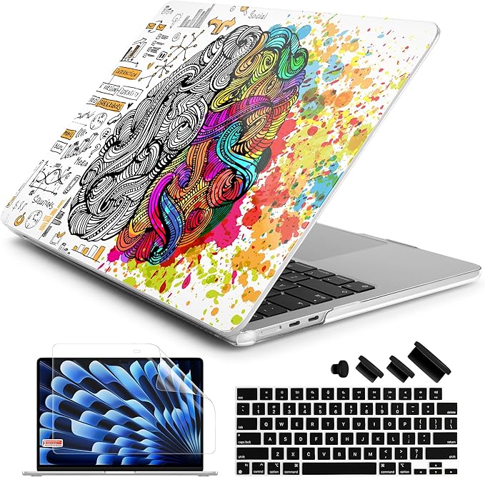 Batianda Premium Case for New MacBook Air 15 inch with M5 M4 M3 M2 Chip 2026 2025 2024 2023 Release, Designed Ultra-Slim Hardshell & Keyboard Cover & Screen Protector 4-in-1 Bundle, Innovative Brain