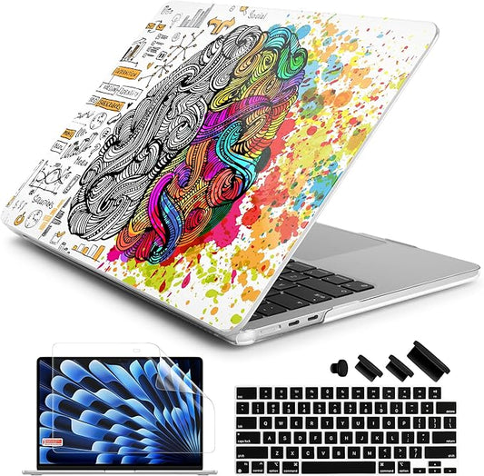 Batianda Premium Case for New MacBook Air 15 inch with M5 M4 M3 M2 Chip 2026 2025 2024 2023 Release, Designed Ultra-Slim Hardshell & Keyboard Cover & Screen Protector 4-in-1 Bundle, Innovative Brain