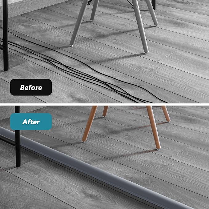 Cord Cover Floor, Large Capacity Floor Cable Cover, Hard PVC Cord Hider Floor, Floor Wire Cover for Cable Management Floor, Cable Floor Cover, Cord Cavity - 1.8" W x 0.6" H Gray