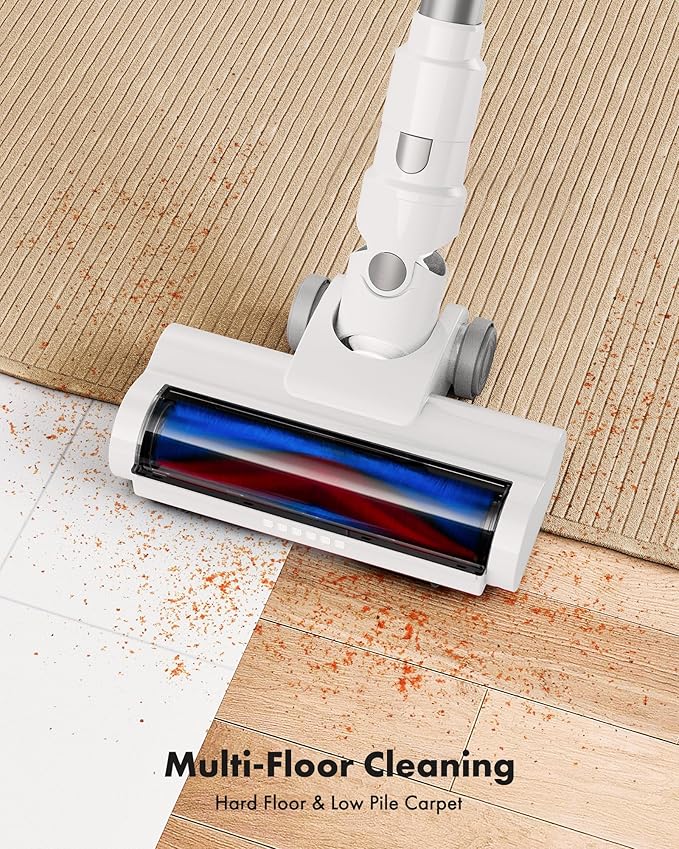 Trucozie Cordless Vacuum Cleaner, 8-in-1 Lightweight Stick Vacuum with 45mins Runtime, Powerful Suction, Vacuum Cleaners for Home, Hardwood Floors, Carpet, Pet Hair, White