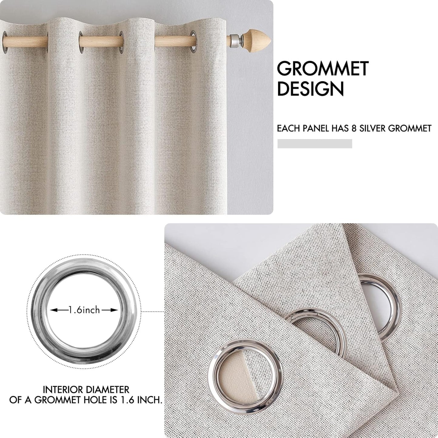 MIULEE 100% Blackout Linen Textured Curtains - Thermal Insulated Ivory Drapes | 52 x 120 Inch (2 Panels)