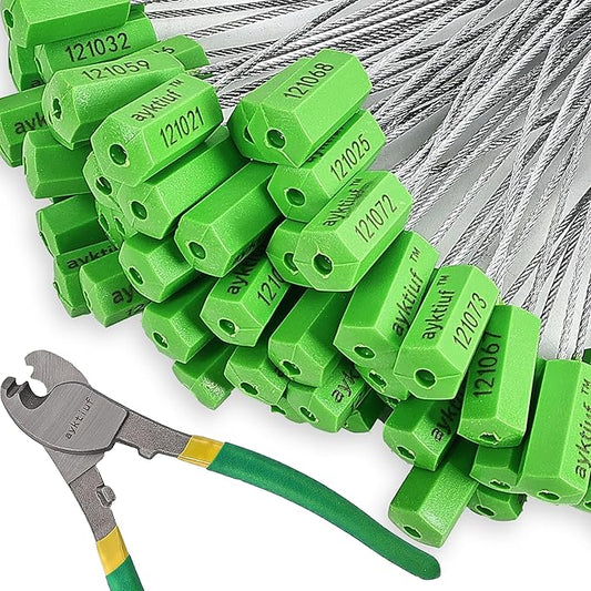 ayktiuf 600 Pieces Security Cable Seals, Metal Number Security Tags for Truck, Trailers, Cargo, Containers, Vans, Oil Tank, Milk Vehicle (Green, 600 Pack)
