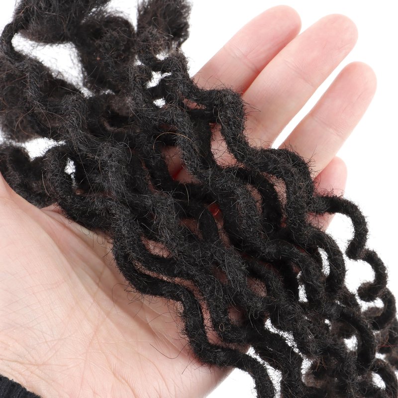 Curly Wavy Loc Extensions Human Hair 8Inch 0.6cm Width 10 Strands Dreadlock Extensions Full Handmade Permanent 100% Human Hair Can Be Dyed Bleached for Women Men Kids Natural Black