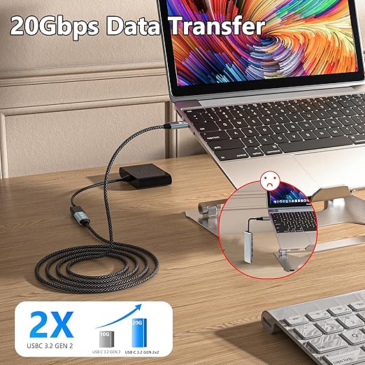 HOTUTUKI USB C Extension Cable 10FT, 20Gbps/240W USB3.2 Type C Extender Cord, 4K@60Hz Video Output Nylon Braided USB C Male to Female Extension Charging Cable Compatibility with Thunderbolt 4/3