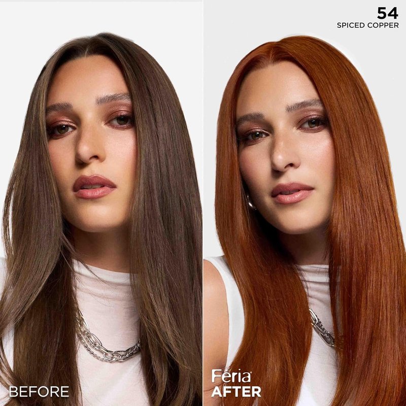 L'Oreal Paris Feria High Intensity Hair Color - Multi-Faceted Shimmering Dye | 54 Spiced Copper, 1 Kit