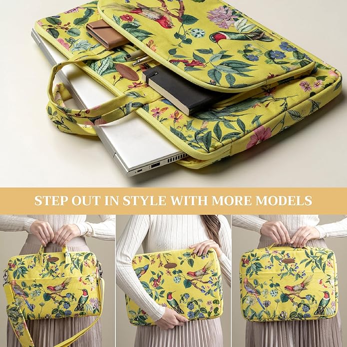 Maison d'Hermine Laptop Bag with Pocket Upto 15.5 inch Stain and Water Repellent Cotton Canvas Spring Summer (Eden - Yellow)