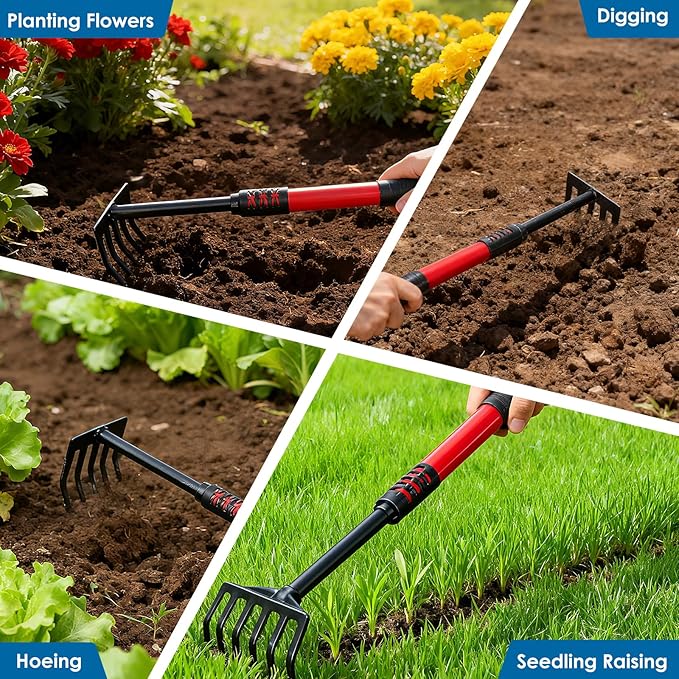 Gutter Cleaning Tools from The Ground, Adjustable Gutter Cleaning Pole with 180Â° Pivoting Head, Gutter Rake & 2 Gutter Brush, Gutter Cleaner Tool for Removing Leaves, Debris & Spider Webs (Black)