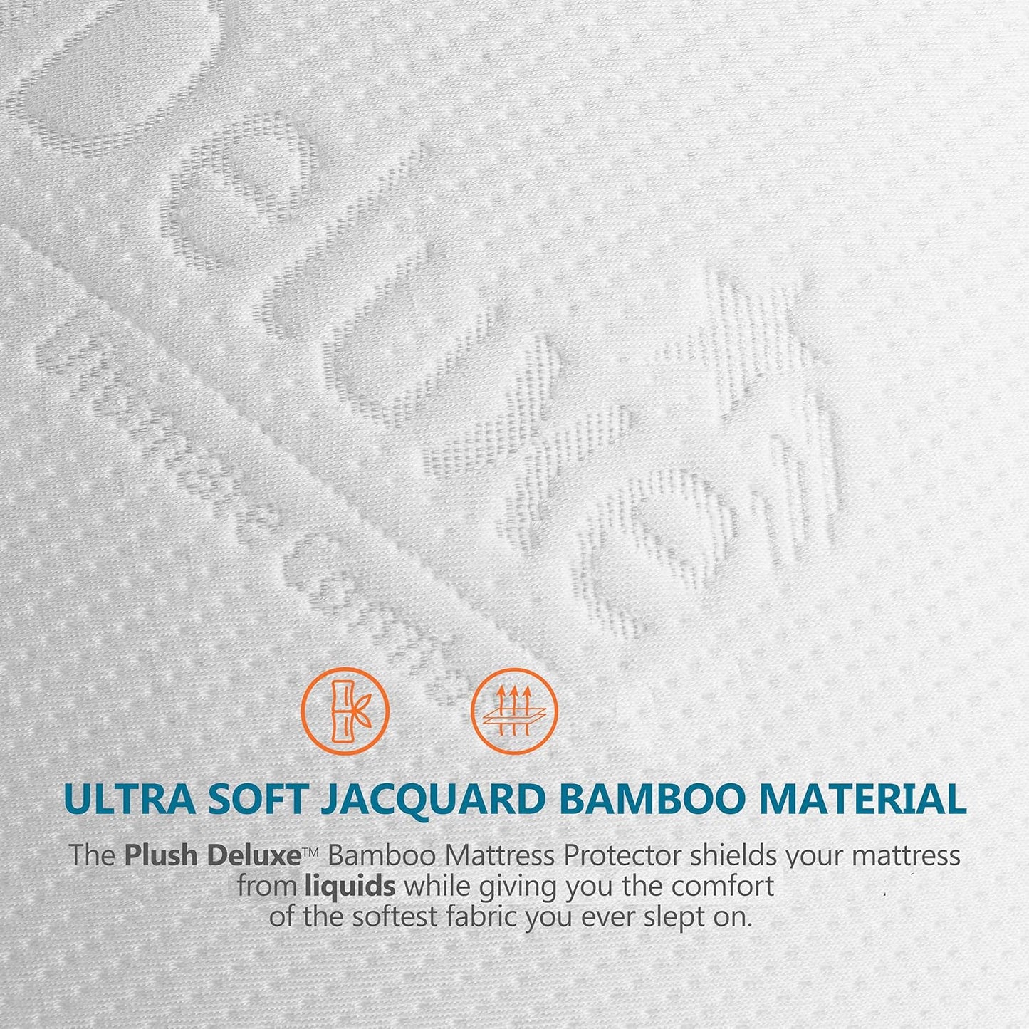 PlushDeluxe Bamboo Mattress Protector - Waterproof, Ultra Soft & Breathable Queen Size Cover - White