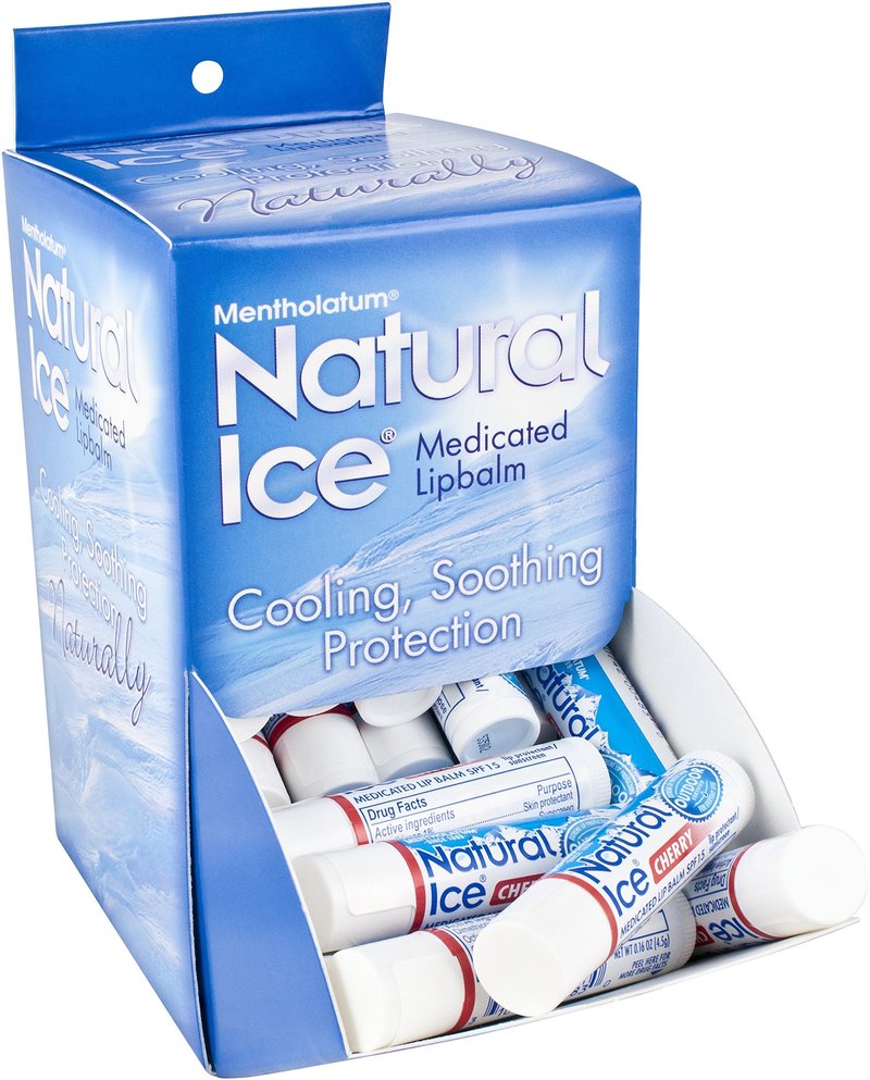 Mentholatum Natural Ice Cherry Flavor Medicated Lip Balm, Hydrating Lip Care for Dry, Chapped Lips, Moisturizing Formula with SPF 15 Helps Prevent Sunburn, Protection for Smooth, Soft Lips 48 Count