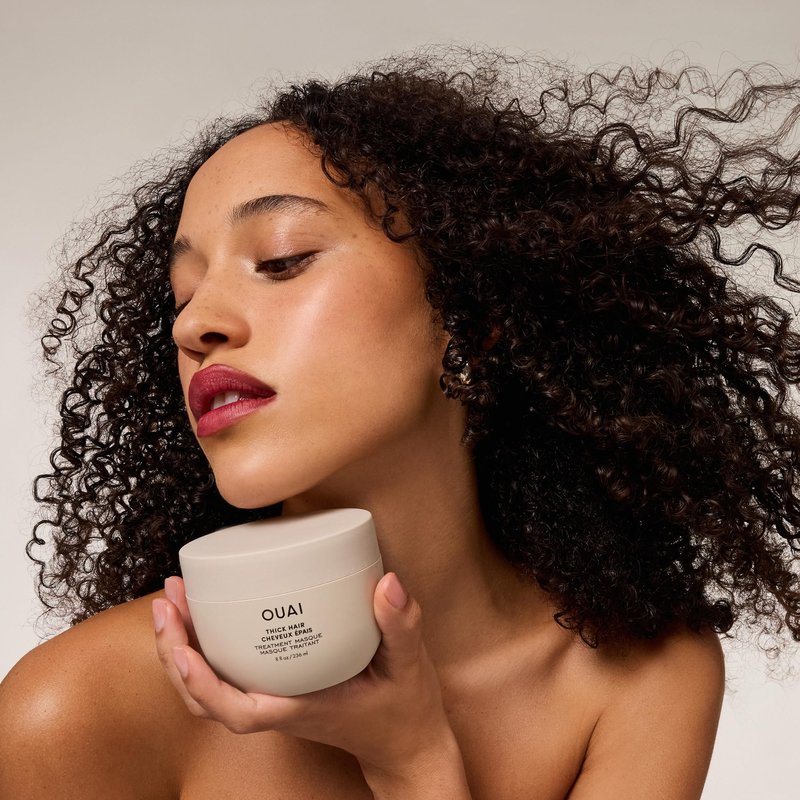 OUAI Thick Hair Mask - Treatment Masque with Almond Oil, Olive Oil, & Hydrolyzed Keratin to Restore Damaged Hair - Phthalate & Paraben Free Masque (3.4 Oz)