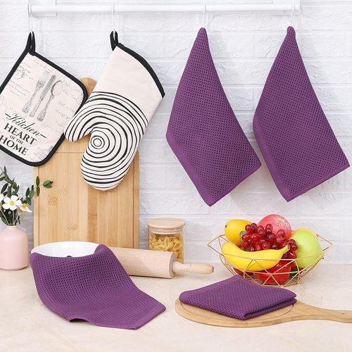 Homaxy 100% Cotton Waffle Weave Dish Cloths - Ultra Soft & Absorbent Kitchen Towels | 12x12 Inches, 6-Pack, Purple