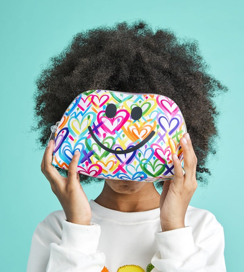 iscream + Corey Paige 8.25" x 5" Fully Lined Wide Zipper Opening Cosmetic Bag - Graffiti Hearts