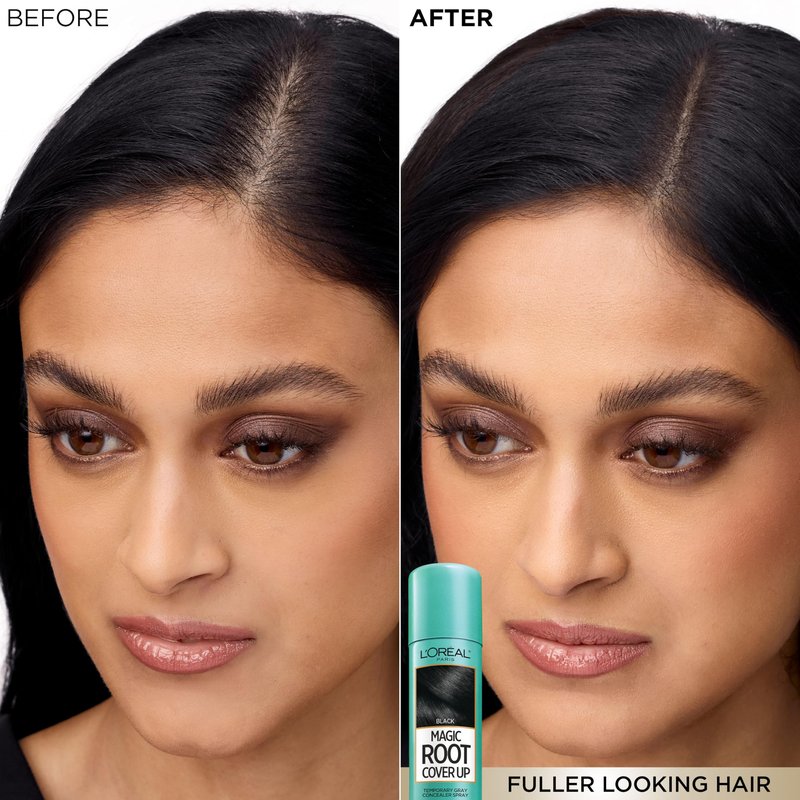 L'Oreal Paris Magic Root Cover Up Gray Hair Spray, 100% Gray Hair Coverage with Buildable, Lightweight, Transfer-Resistant, and Temporary Formula, Ammonia-Free, Dark Brown, 2 oz (1 Count)