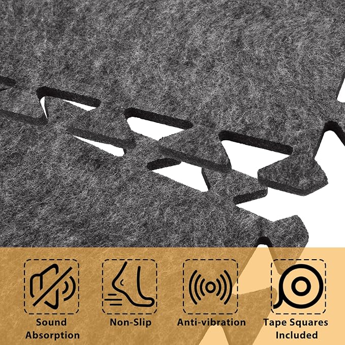 16 Pcs Sound Absorbing Interlocking Floor Mats, 11.8 x 11.8 x 0.4 inches High Density Piano Carpet Drum Rug, Non-Slip Anti Vibration Soundproof Pads Acoustic Blankets for Music Studio