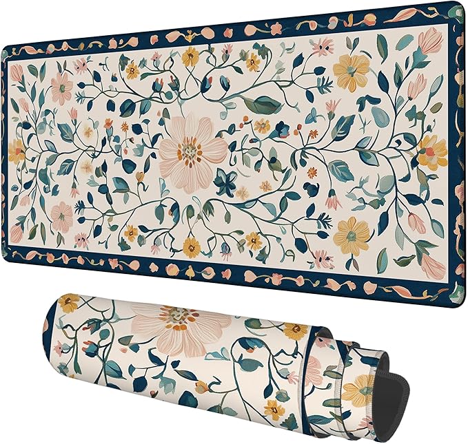 NITAHHHY Gaming Desk Pad Large Extra Length Oriental Decorative Mouse Pad Keyboard Laptop Non-Slip Waterproof with Rubber Base Thick Stitched Edge Mouse Mat for Office Home 35.4 x 15.7 Inches