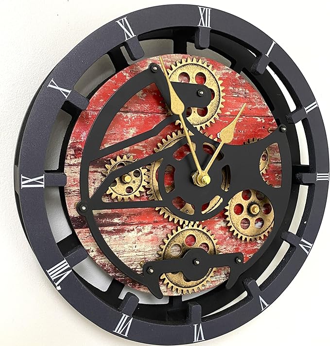 ImprovingLife The Gears Clock Desk Clock 10 inches with Real Moving Gears Convertible into Wall Clock (Red Lava)