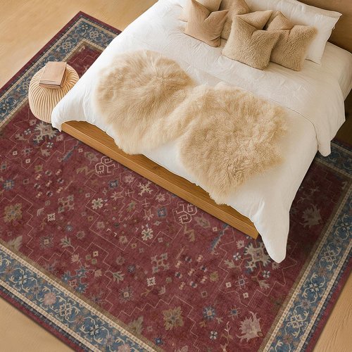 Hazo Haus Moroccan Area Rug - Dark Red 10x12 Washable Lightweight Rug for Living Room & Dining Room