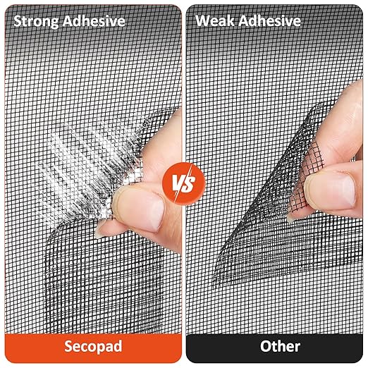 Secopad Black Screen Repair Tape, 2" X 180" (15FT) Window Screen Door Repair Kit, Strong Adhesive Fiberglass Patch Tape Mesh