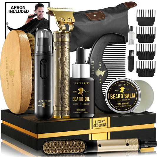 Grooming Beard Kit, Fathers Day Gift Ideas for Husband, Dad Gifts for Fathers Day, Beard Trimmer, Nose Hair Trimmer, Hair Straightener Brush, Oil, Balm & More, 15pc Men Care Kit, Gifts for Men.