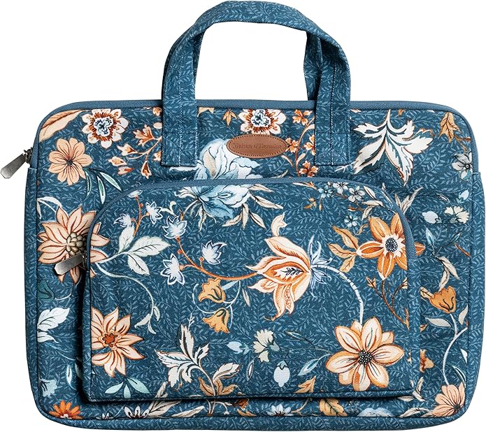 Maison d'Hermine Laptop Bag with Pocket Upto 13.5 inch Stain and Water Repellent Cotton Canvas Spring Summer (Luxury Loft - Dark Teal)
