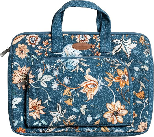 Maison d'Hermine Laptop Bag with Pocket Upto 13.5 inch Stain and Water Repellent Cotton Canvas Spring Summer (Luxury Loft - Dark Teal)