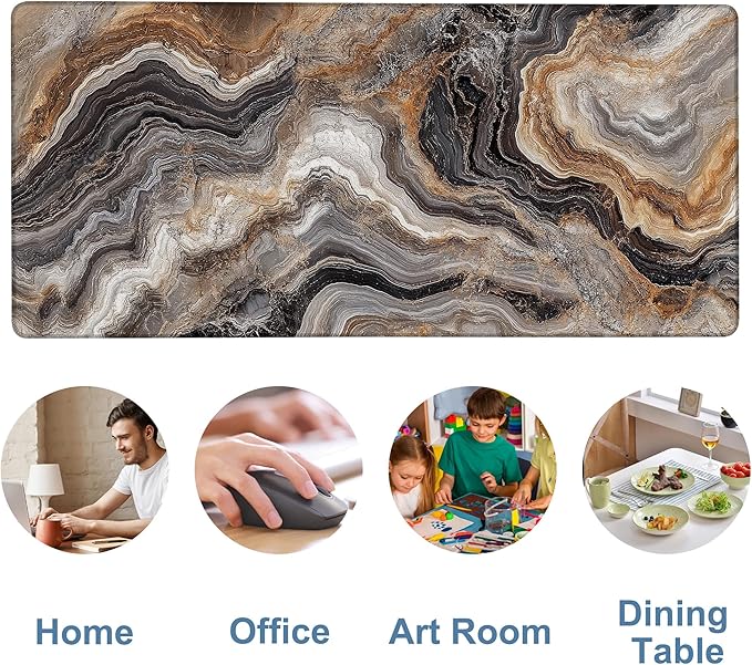 NITAHHHY Large Mouse Pad Abstract Marble Gaming Desk Pad Computer Keyboard Non-Slip Waterproof Mouse Mat with Rubber Base and Stitched Edges Entertainment Office Writing Desk Mat 35.4 x 15.7 Inches